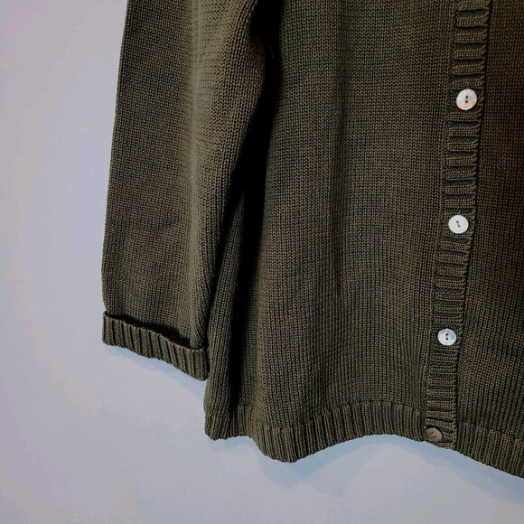 Lands End Collared Cardigan Sweater Womens Size 2X Earth Green Heritage Cotton - Picture 4 of 8